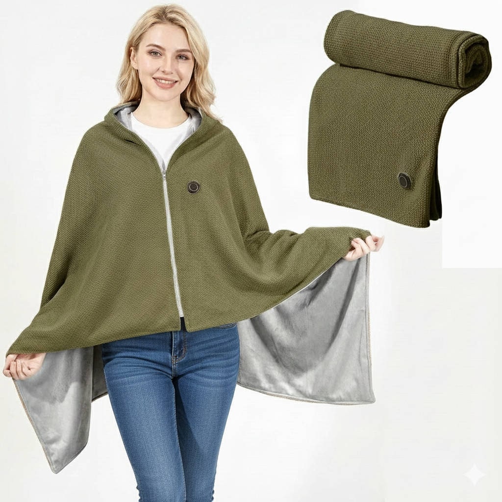 Wearable Heated Blanket with USB Power 8 Heating Zones and Hooded Shawl Design - Image 6