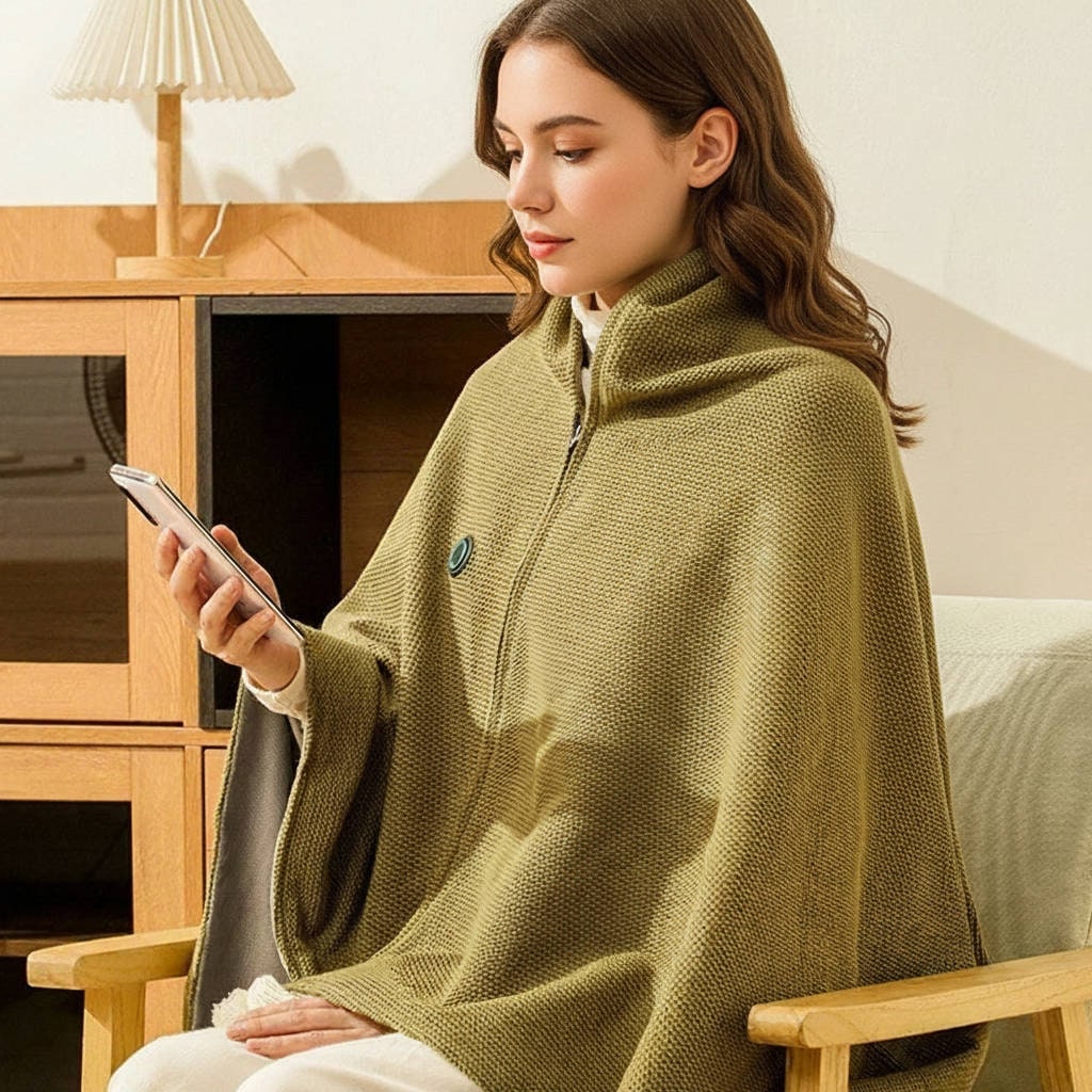 Wearable Heated Blanket with USB Power 8 Heating Zones and Hooded Shawl Design - Image 7
