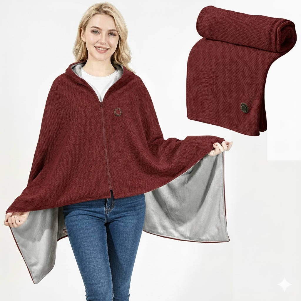 Wearable Heated Blanket with USB Power 8 Heating Zones and Hooded Shawl Design - Image 8
