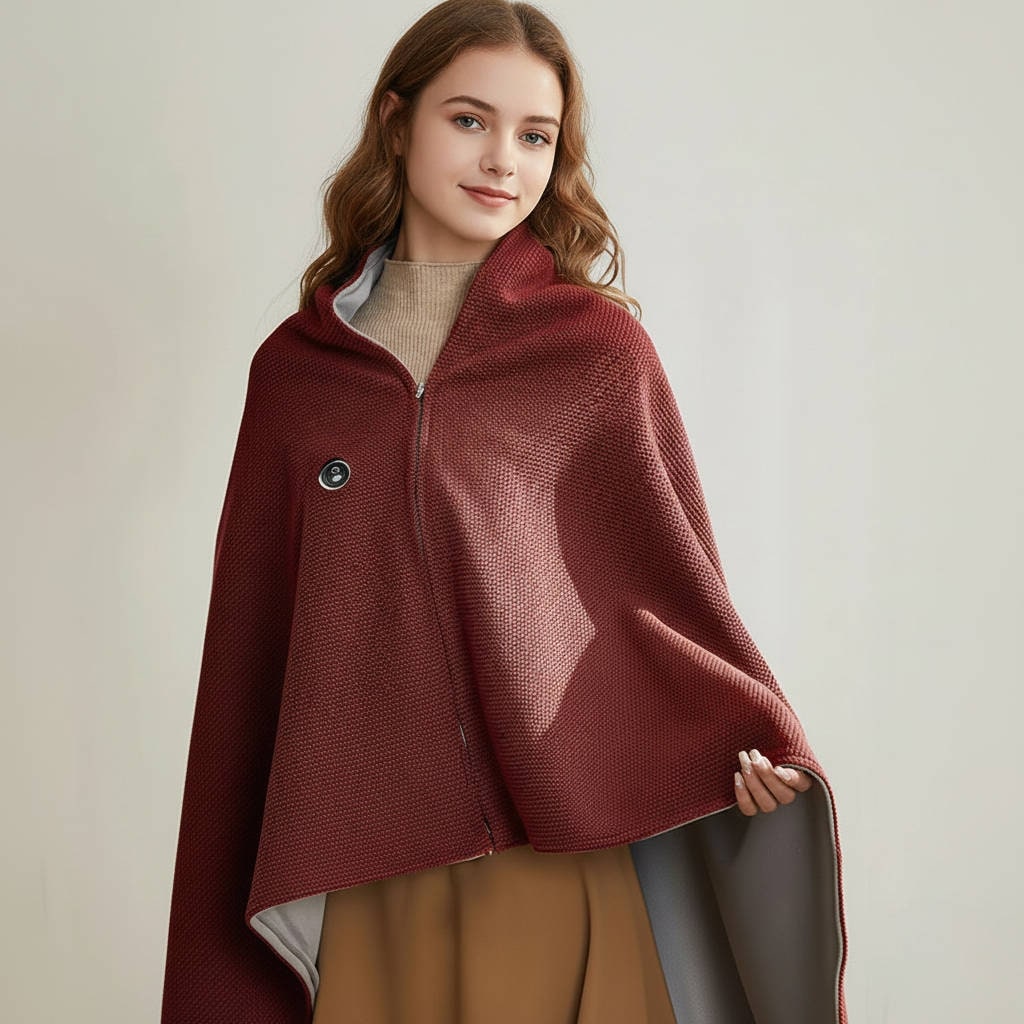 Wearable Heated Blanket with USB Power 8 Heating Zones and Hooded Shawl Design - Image 9