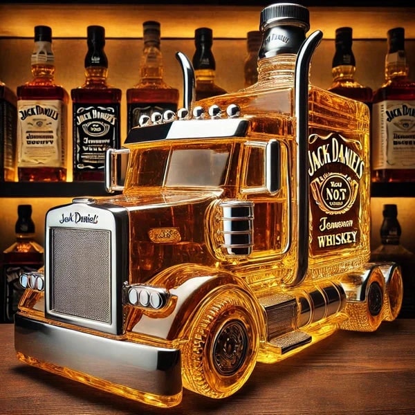 Whiskey Decanter with Semi Truck Design Chrome Accents and Removable Stopper - Image 2