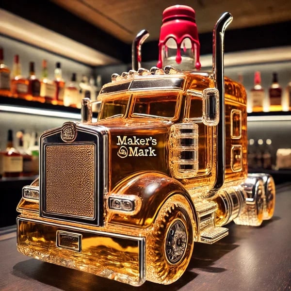 Whiskey Decanter with Semi Truck Design Chrome Accents and Removable Stopper - Image 3