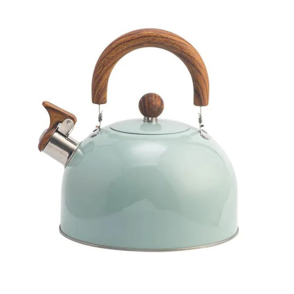 Whistling Kettle Tea with Wood-Grain Handle and Stainless Steel Stovetop Design - Image 1