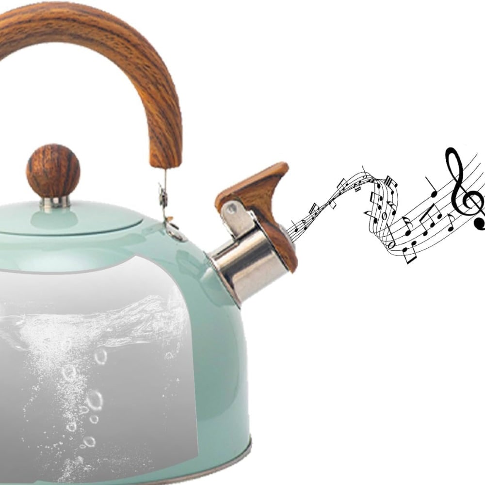 Whistling Kettle Tea with Wood-Grain Handle and Stainless Steel Stovetop Design - Image 3