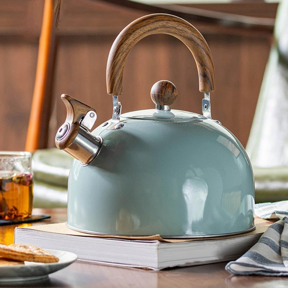 Whistling Kettle Tea with Wood-Grain Handle and Stainless Steel Stovetop Design - Image 6