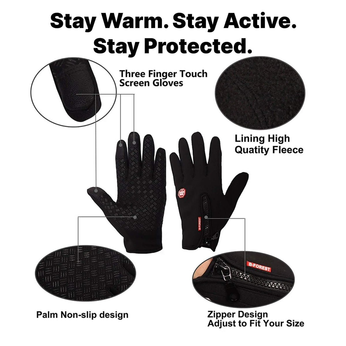 Winter Cycling Gloves with Windproof Shell Touchscreen Fingertips and Fleece Lining - Image 7