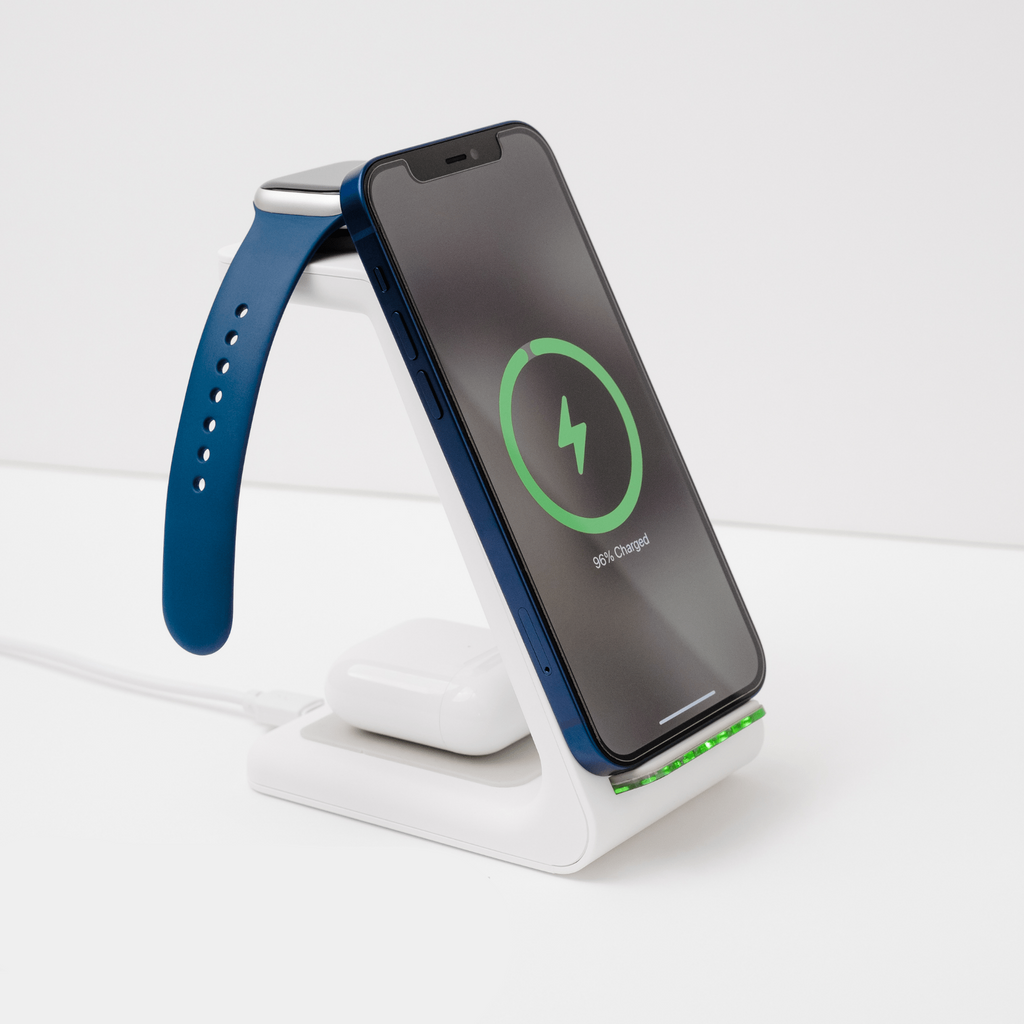 Wireless Charging Station for Multiple Devices with Angled Stand and Elevated Watch Dock - Image 1