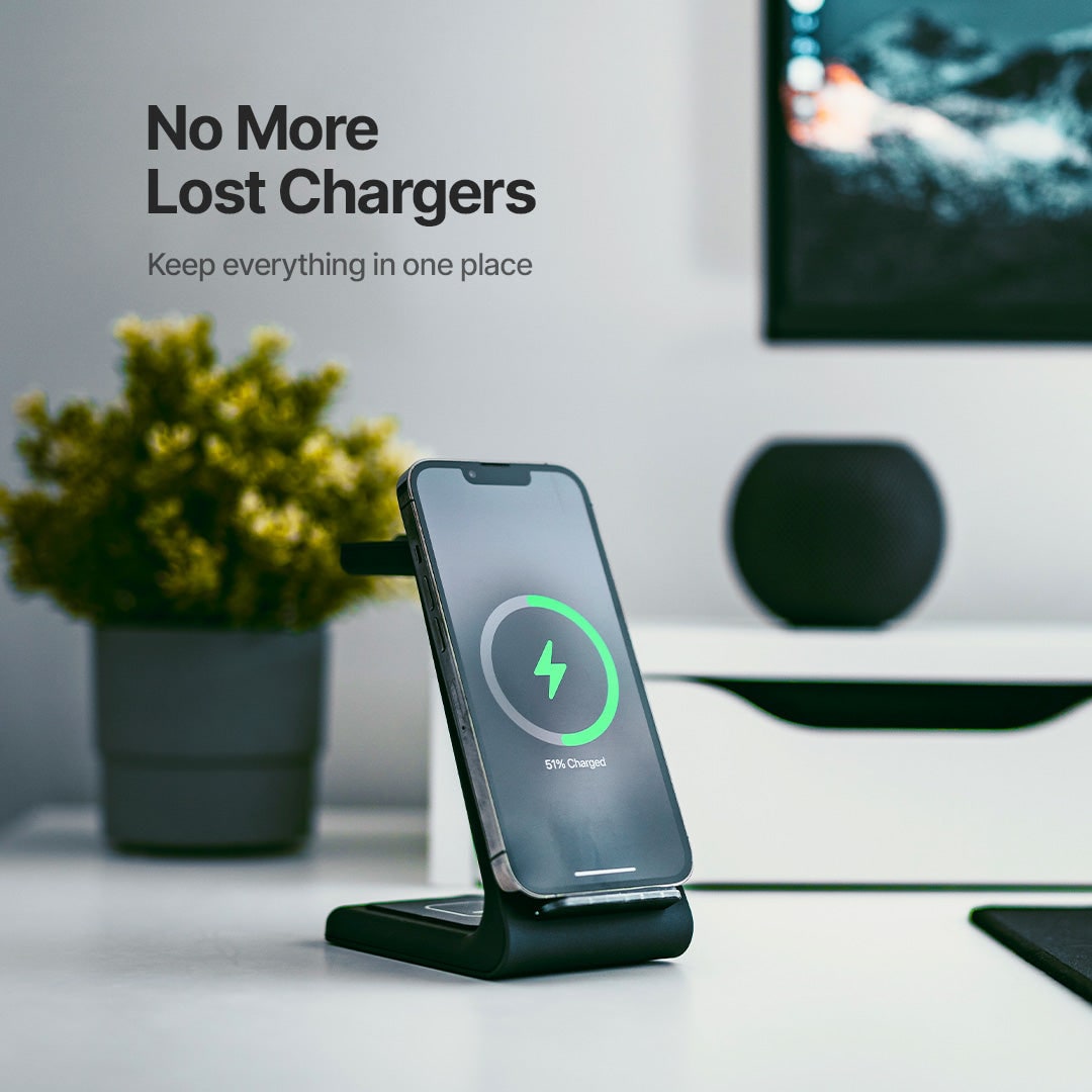 Wireless Charging Station for Multiple Devices with Angled Stand and Elevated Watch Dock - Image 3