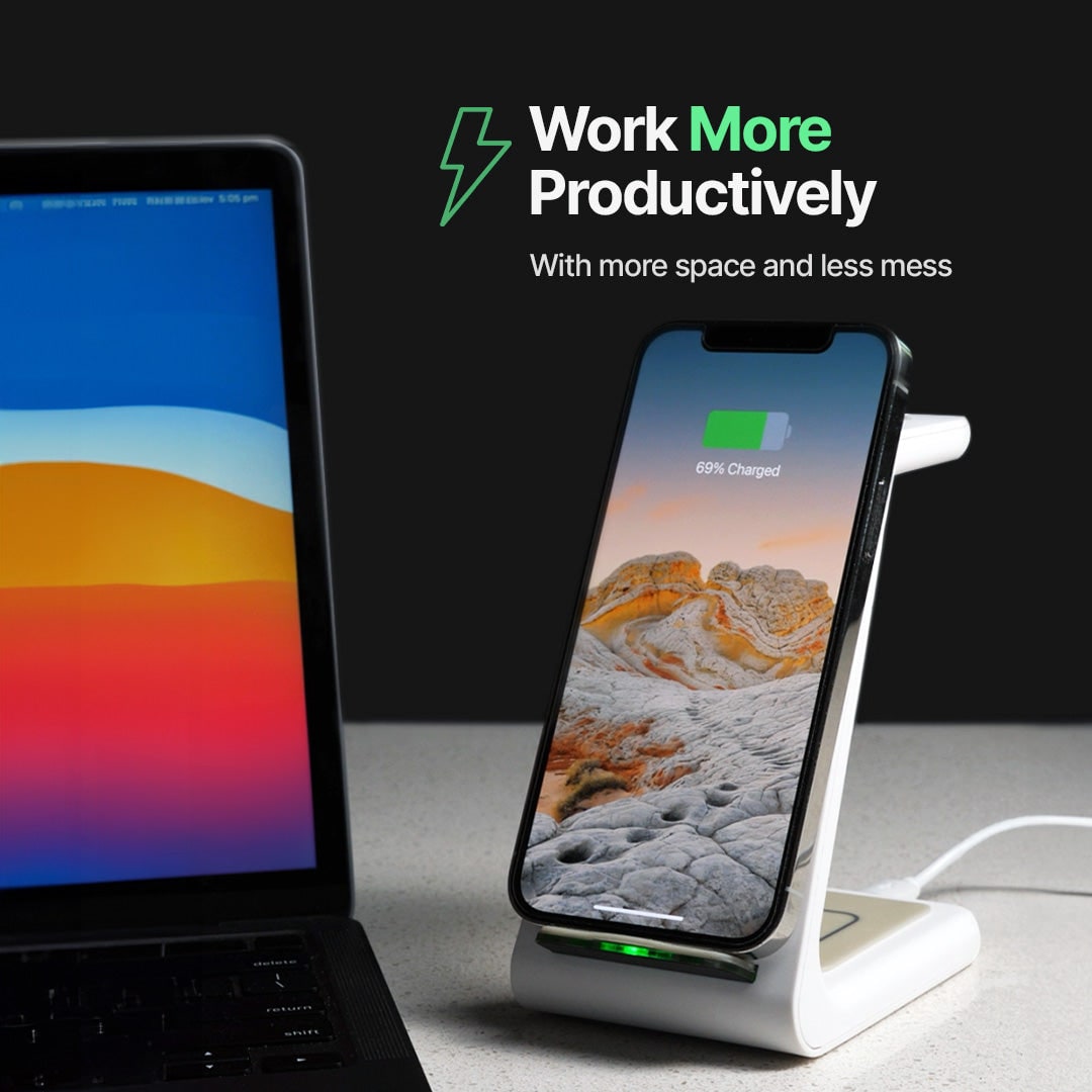 Wireless Charging Station for Multiple Devices with Angled Stand and Elevated Watch Dock - Image 4
