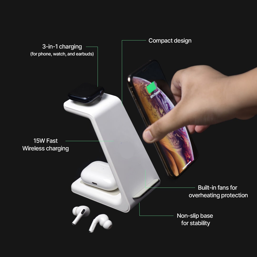 Wireless Charging Station for Multiple Devices with Angled Stand and Elevated Watch Dock - Image 8