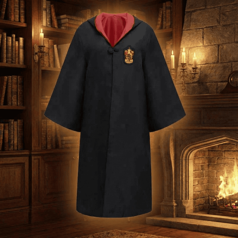 Wizard Robe Costume with Hooded Design Embroidered Crest and Flared Sleeves - Image 1