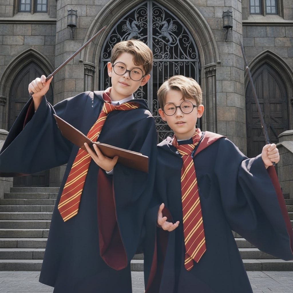 Wizard Robe Costume with Hooded Design Embroidered Crest and Flared Sleeves - Image 11