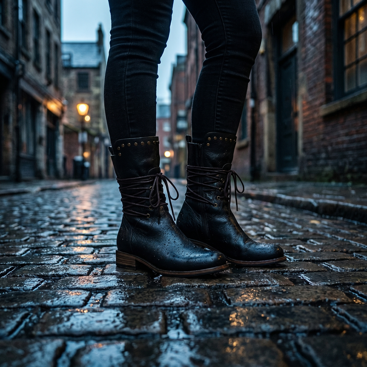 Women's Lace-Up Mid-Calf Boots with Studs