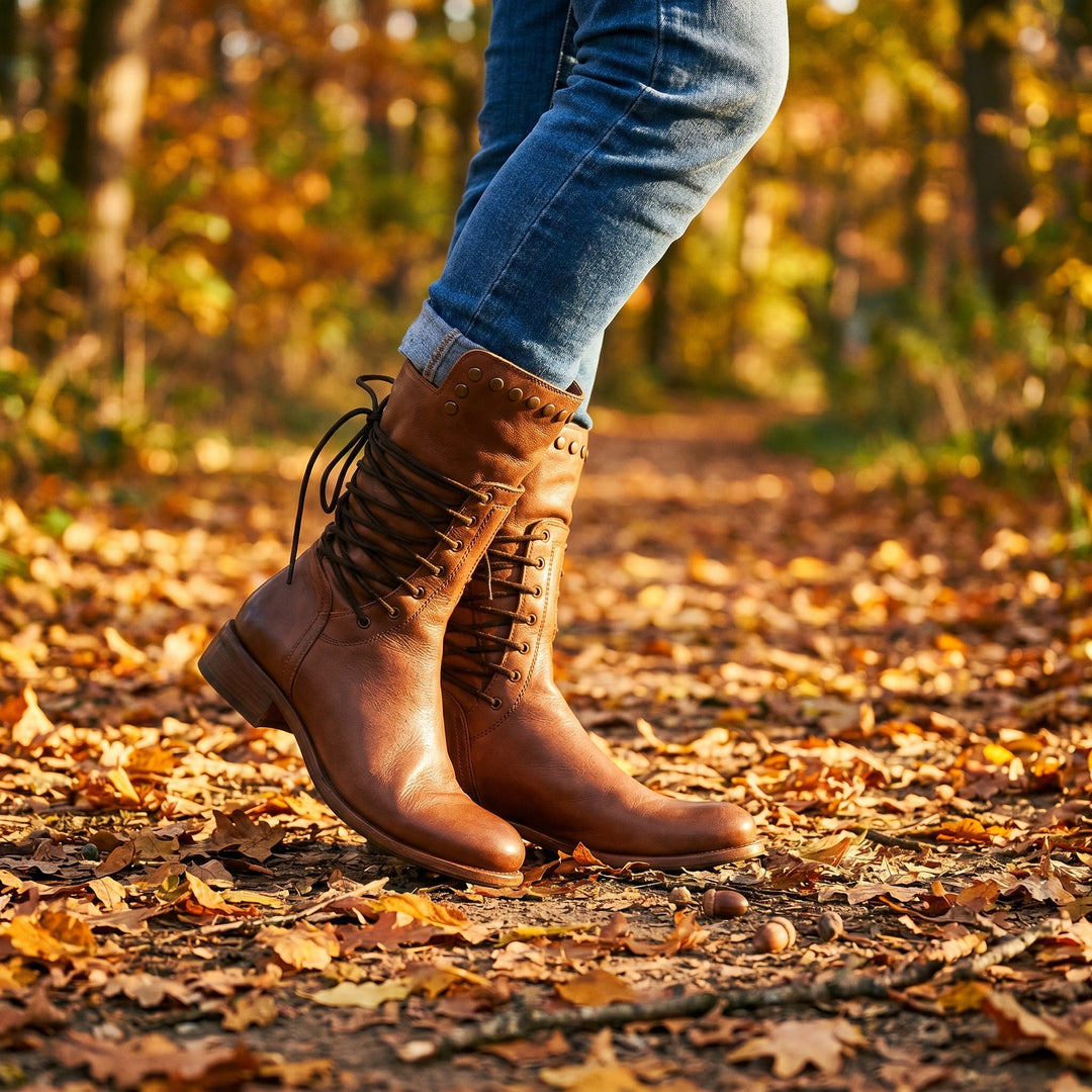 Women's Lace-Up Mid-Calf Boots with Studs