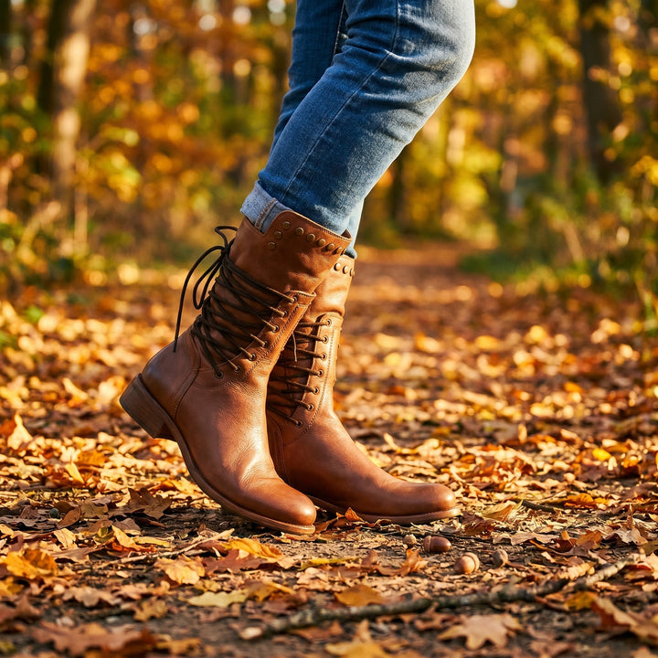 Women's Lace-Up Mid-Calf Boots with Studs