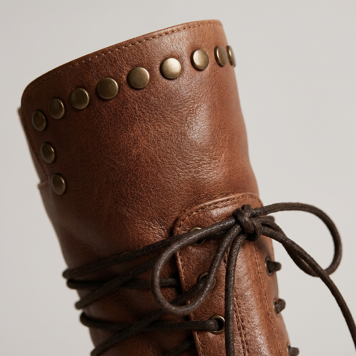 Women's Lace-Up Mid-Calf Boots with Studs