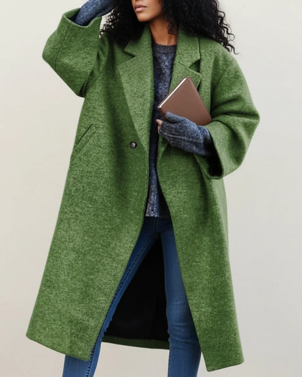 Abrigo largo de lana de invierno para mujer