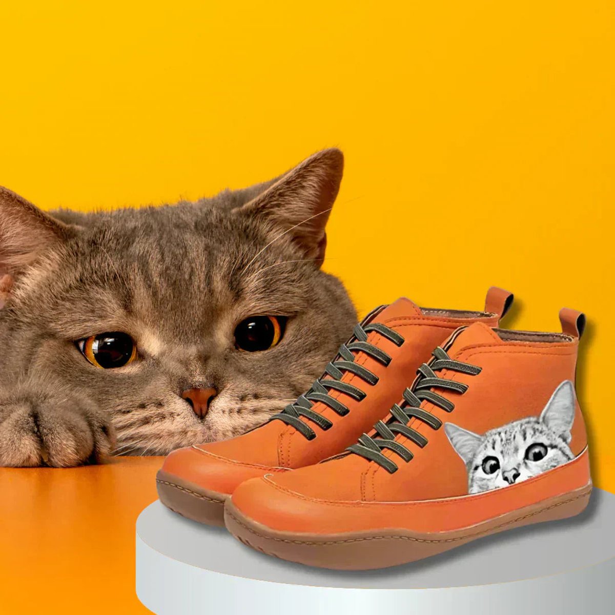 Botines de mujer con cordones y estampado de gatos
