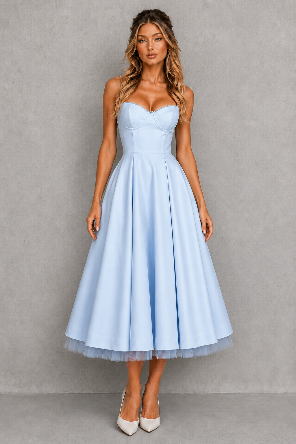 Women's Full Skirt Corset Midi Dress