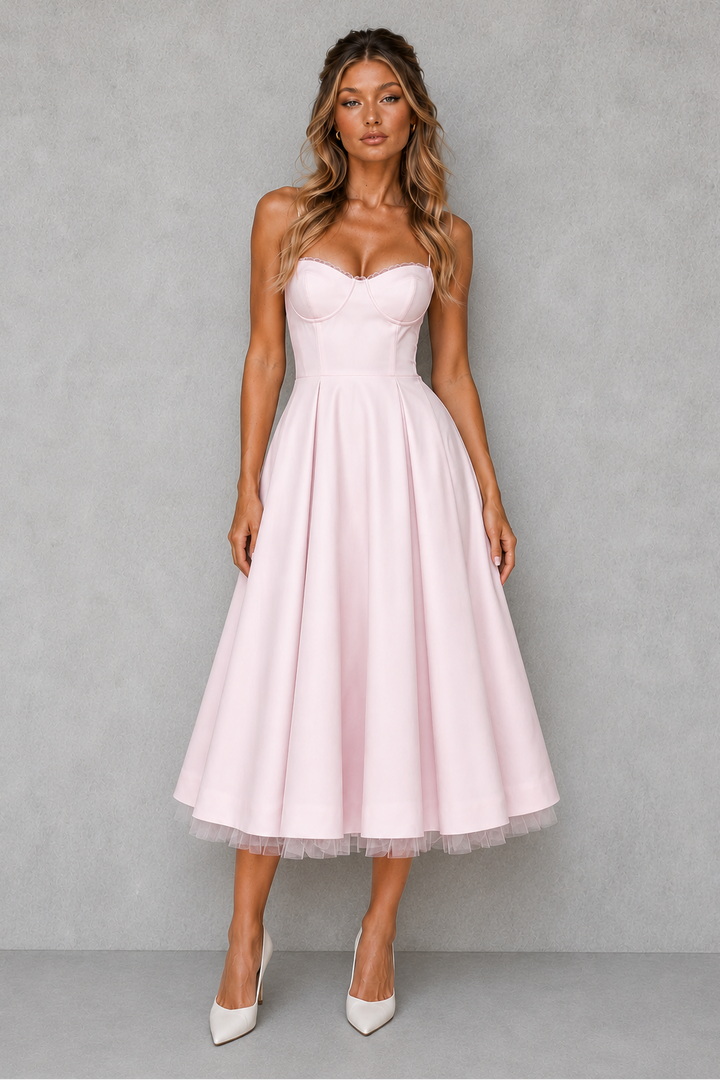 Women's Full Skirt Corset Midi Dress
