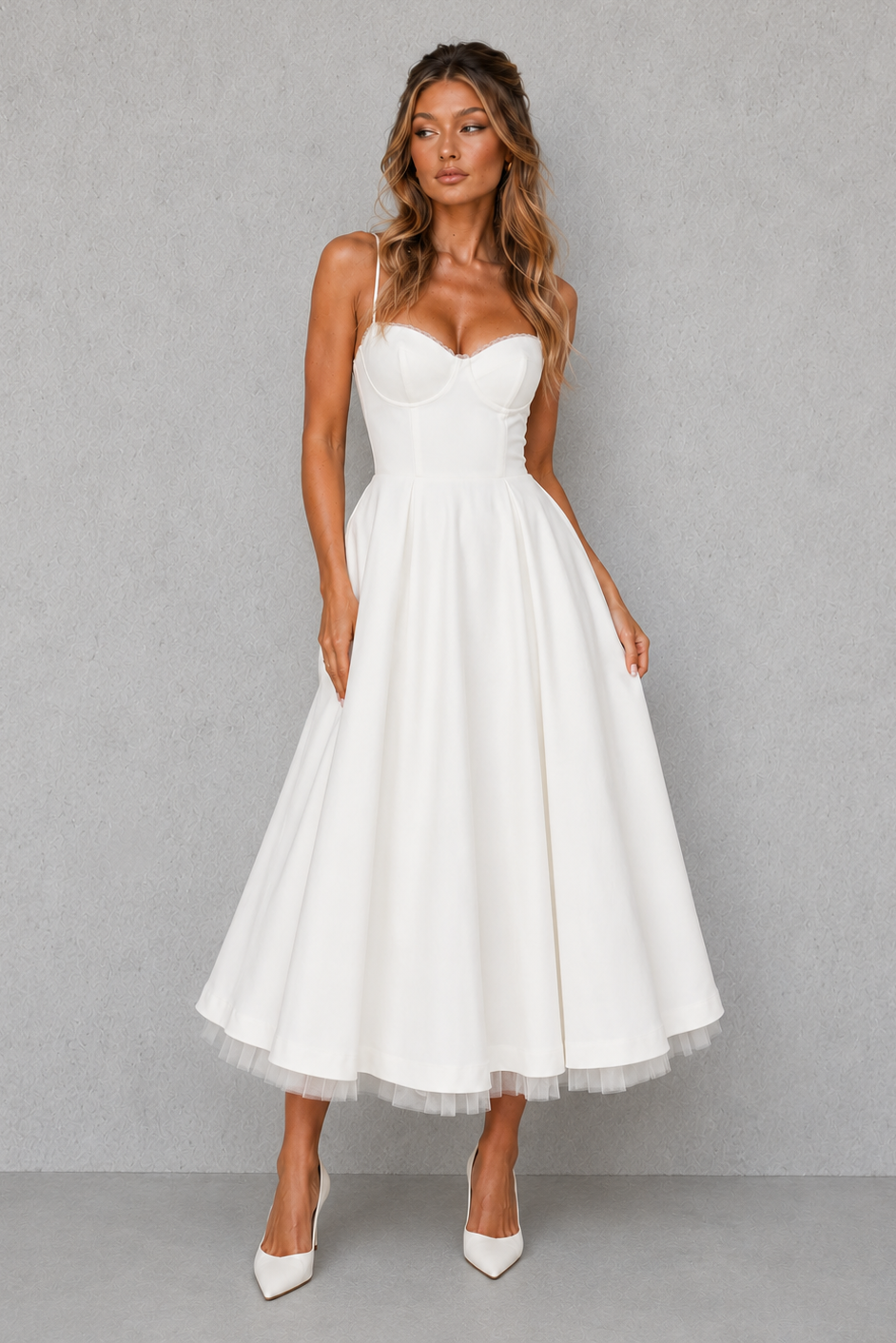 Women's Full Skirt Corset Midi Dress