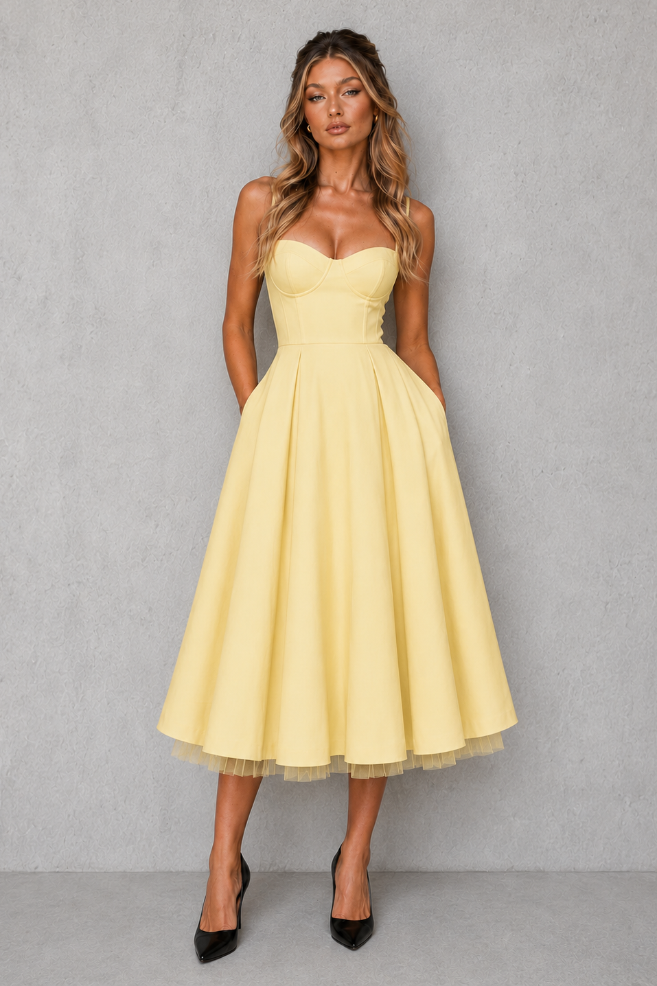 Women's Full Skirt Corset Midi Dress