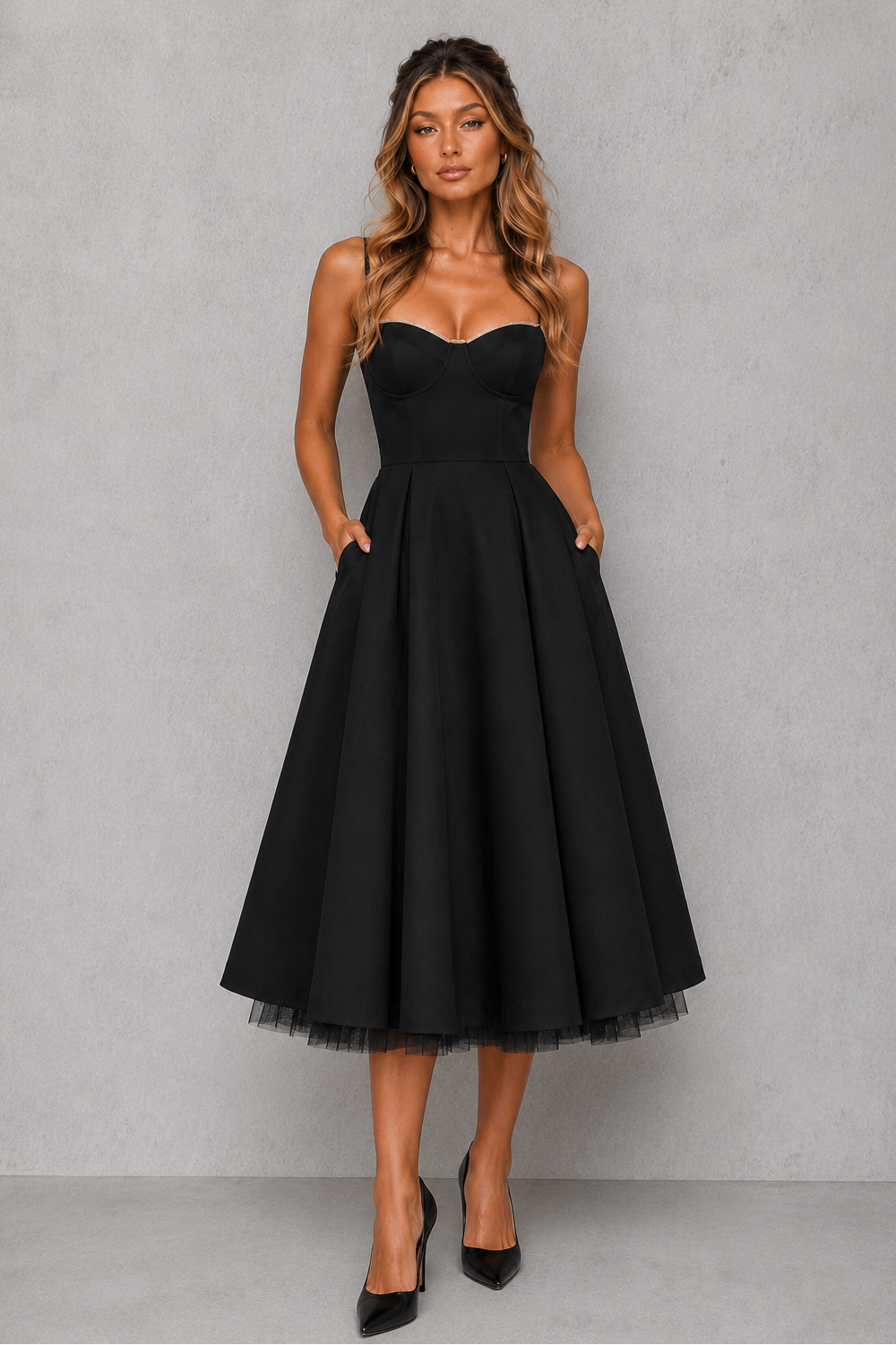 Women's Full Skirt Corset Midi Dress