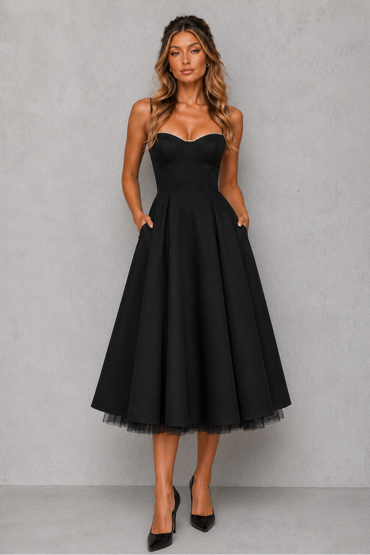 Women's Full Skirt Corset Midi Dress