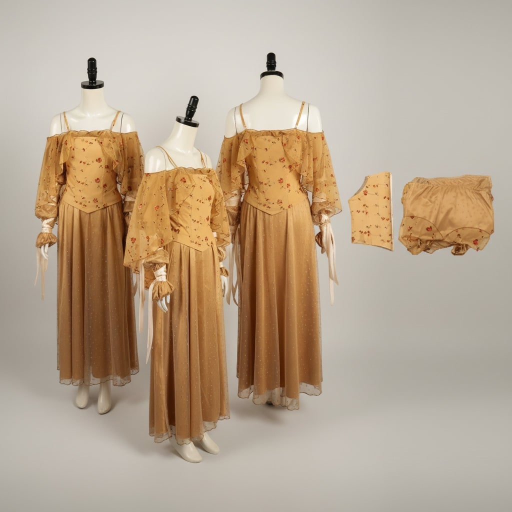 Women's Cosplay Costume with Floral Corset Bell Sleeves and Satin Bloomers - Image 3