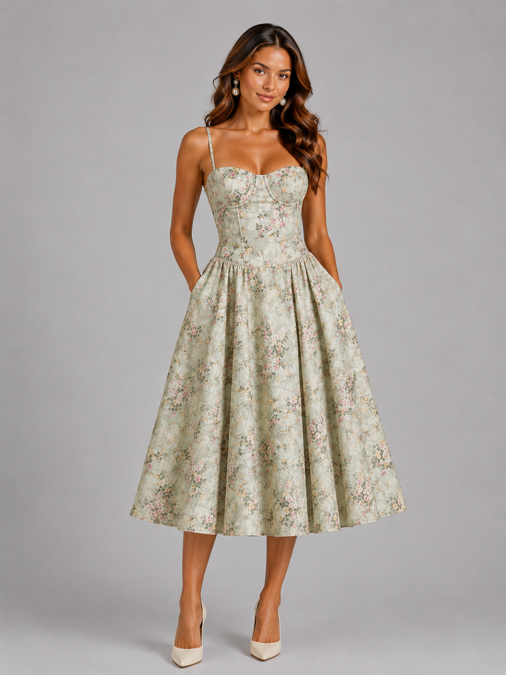 Women's Wedding Guest Corset Midi Dress