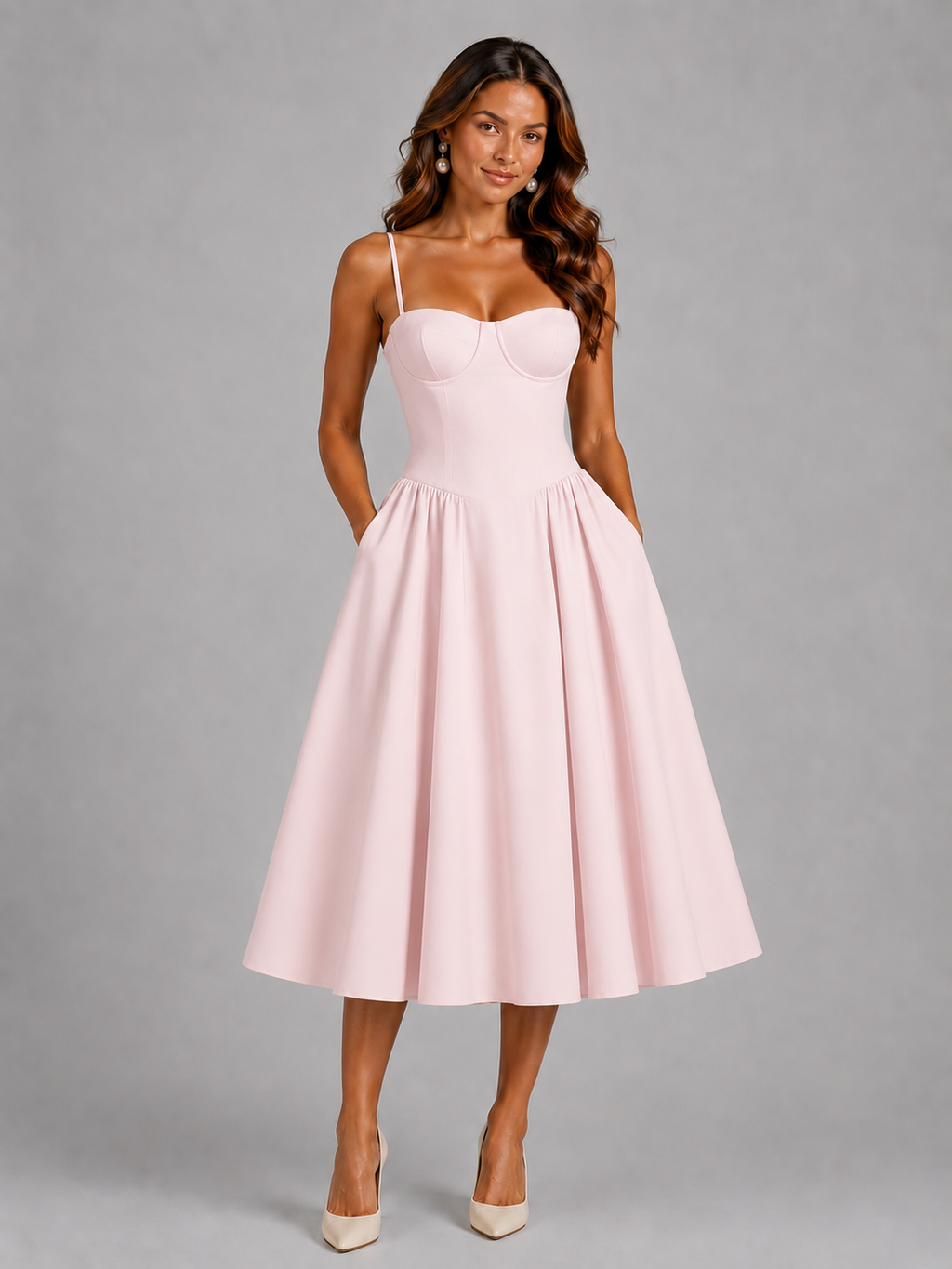 Robe mi-longue corset pour invitée de mariage