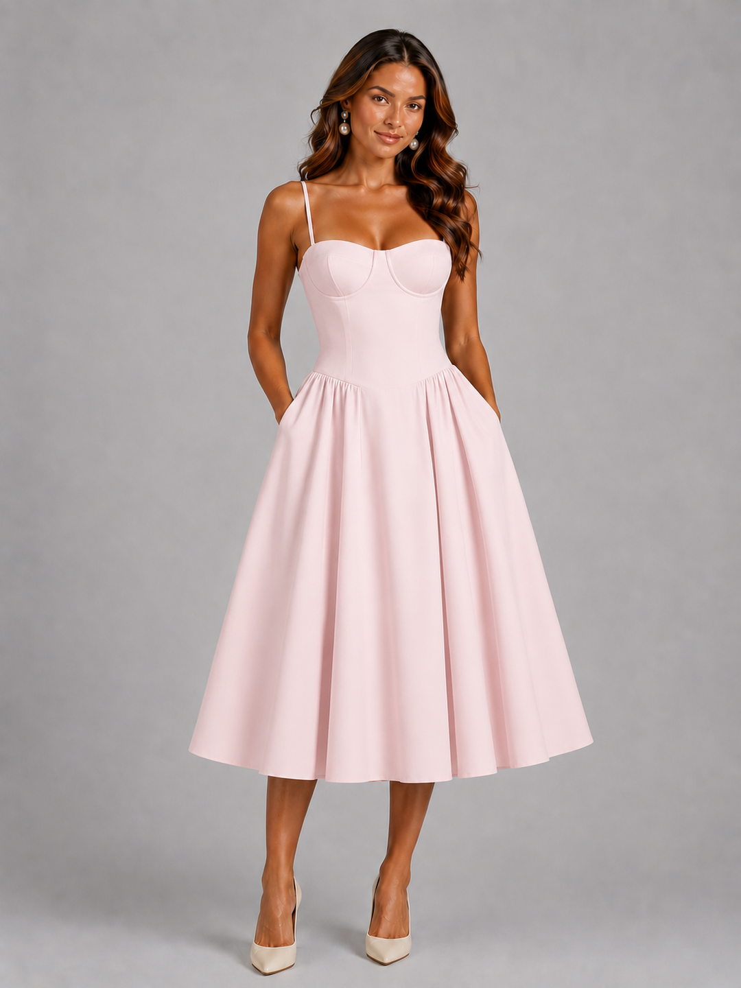 Women's Wedding Guest Corset Midi Dress