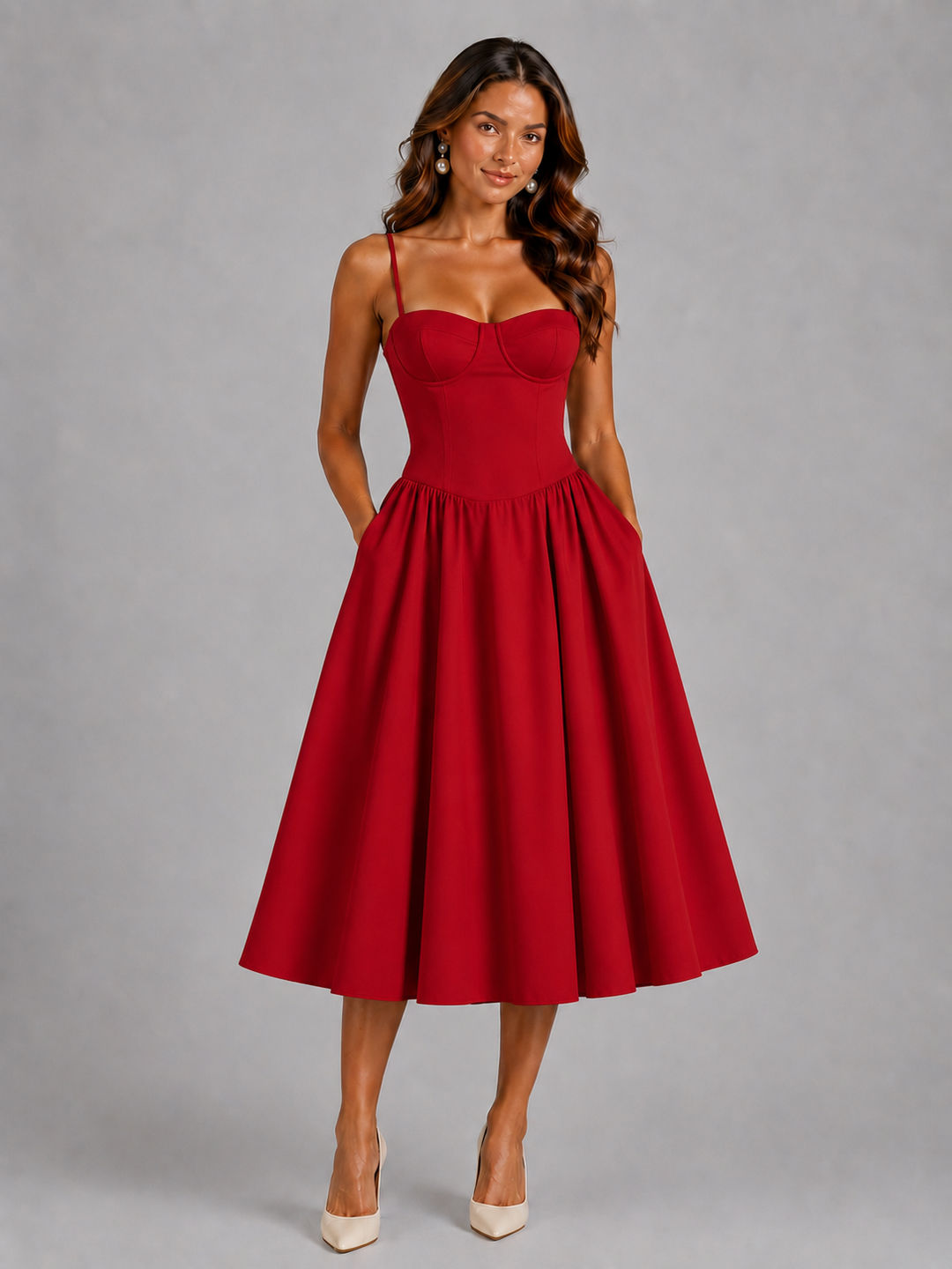 Women's Wedding Guest Corset Midi Dress