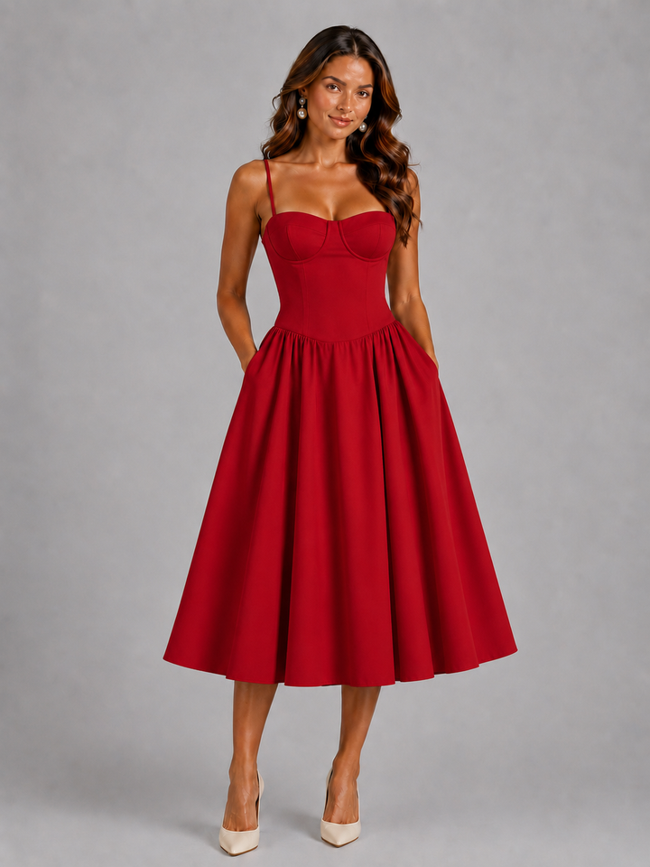 Women's Wedding Guest Corset Midi Dress