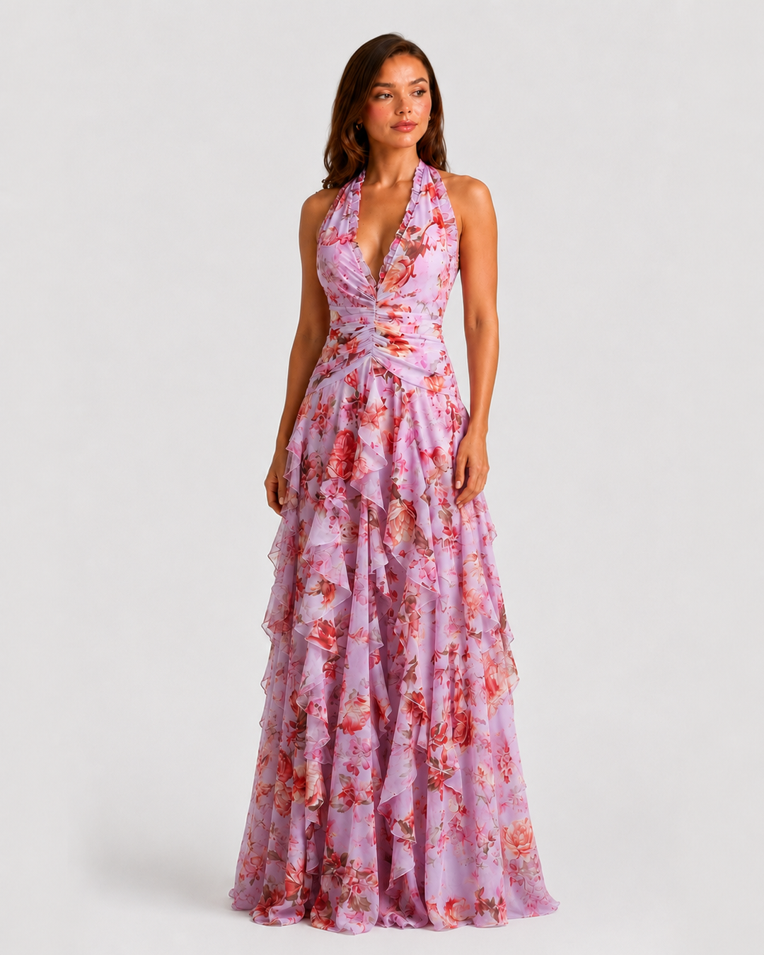 Women's Floral Halter Maxi Dress