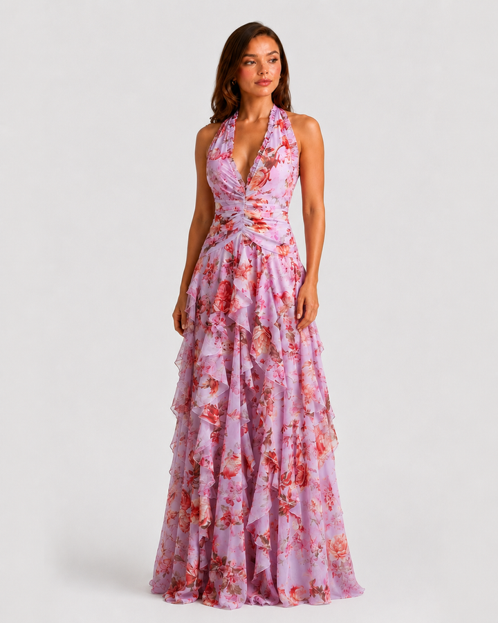 Women's Floral Halter Maxi Dress