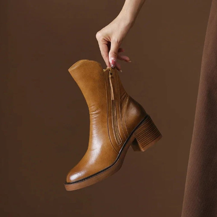 Women's Leather Block Heel Ankle Boots