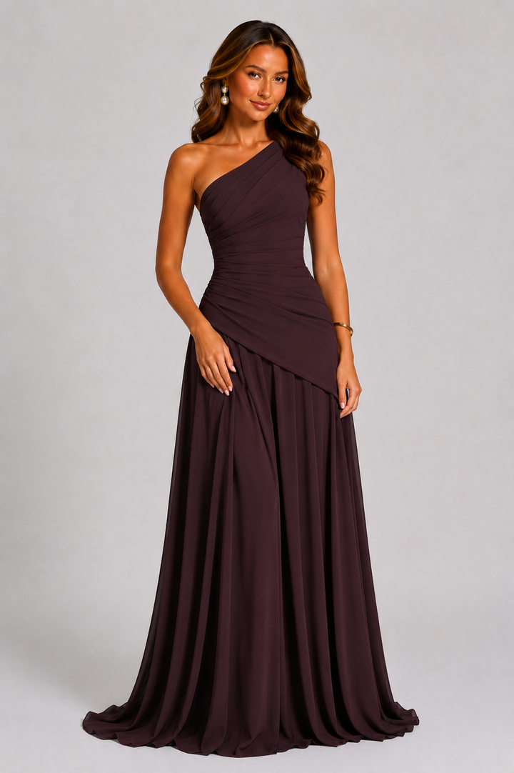 Women's One Shoulder Chiffon Maxi Dress