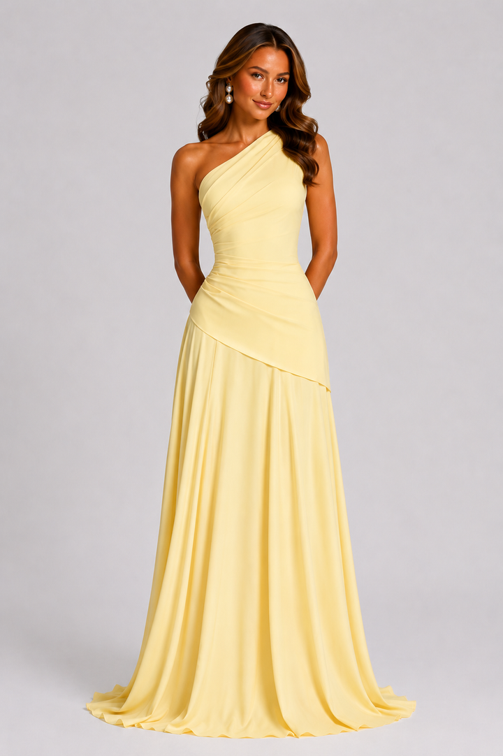 Women's One Shoulder Chiffon Maxi Dress