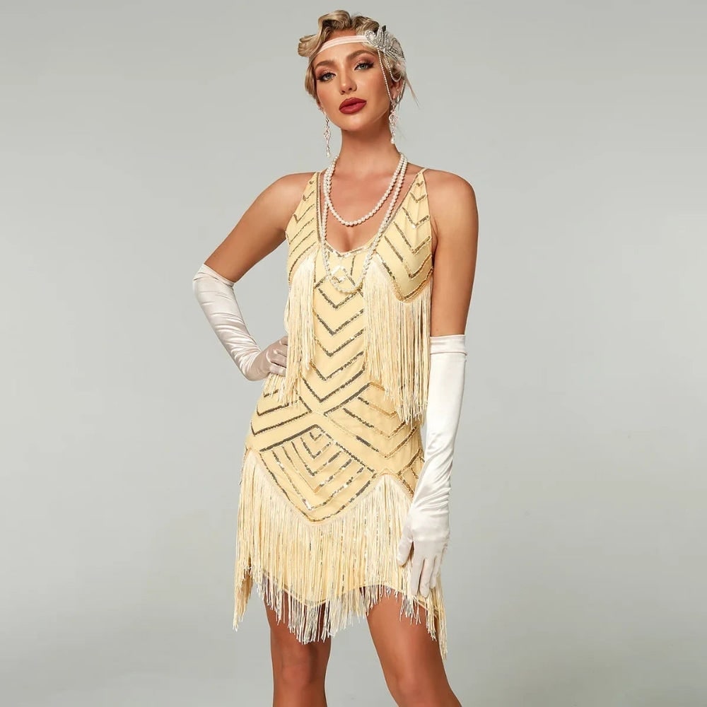 Women's Mini Dress with Sequin and Fringe Flapper Roaring Twenties Party Costume - Image 4