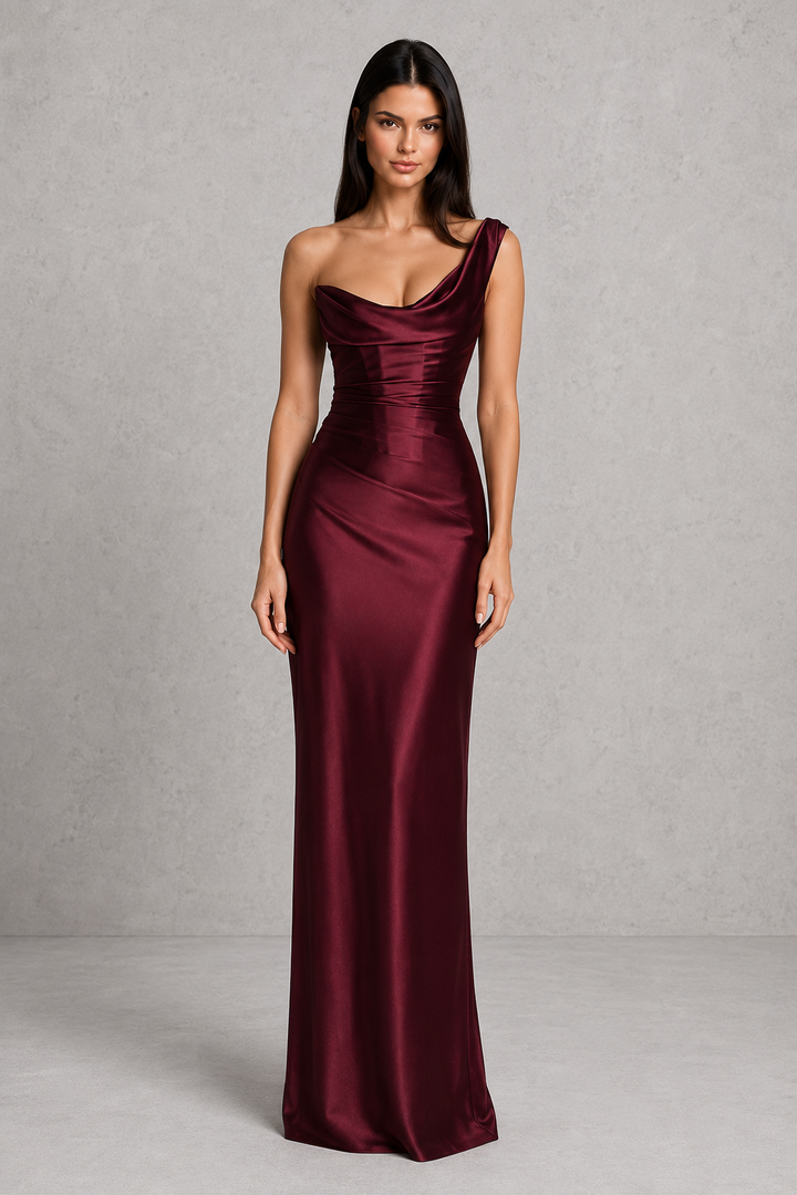 Women's One Shoulder Satin Maxi Dress