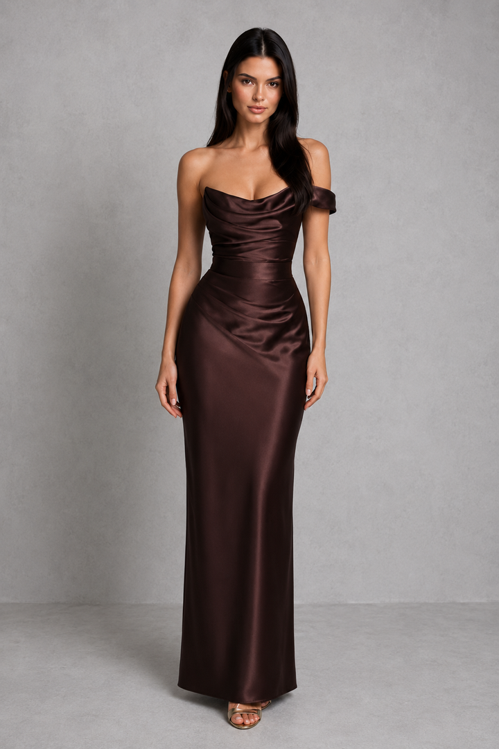 Women's One Shoulder Satin Maxi Dress