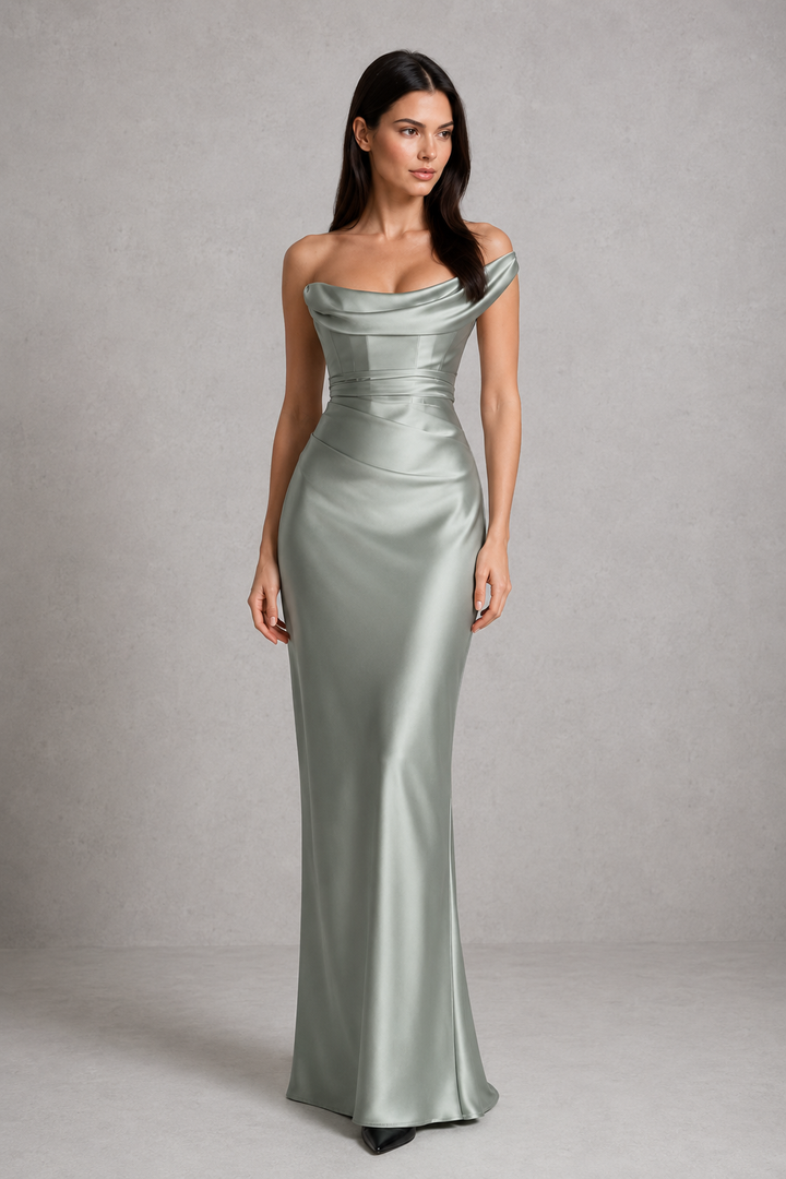 Women's One Shoulder Satin Maxi Dress