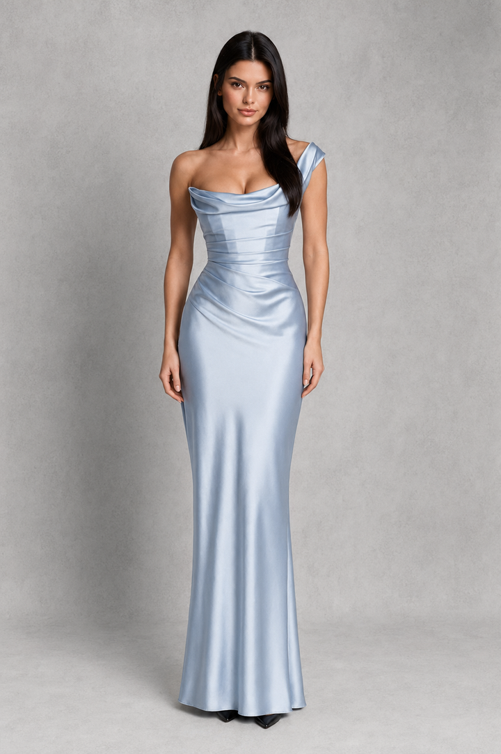 Women's One Shoulder Satin Maxi Dress