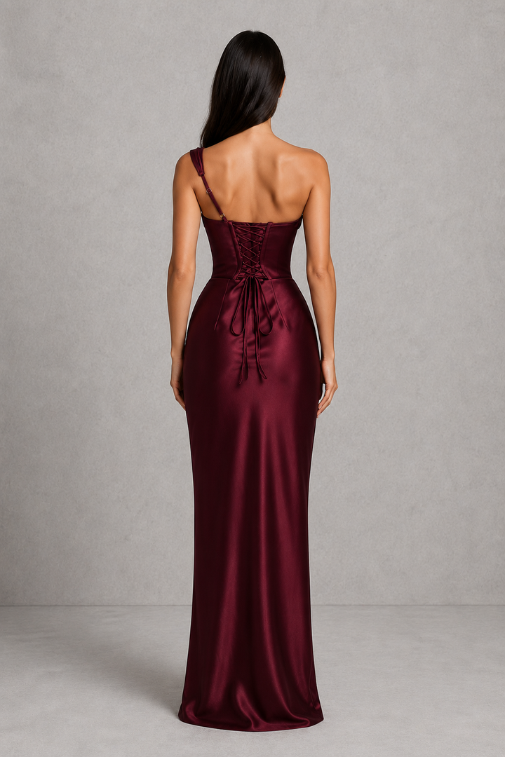 Women's One Shoulder Satin Maxi Dress