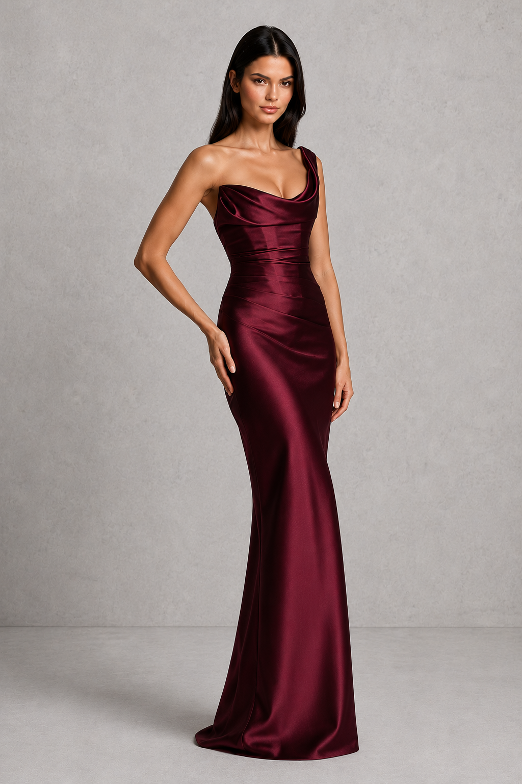 Women's One Shoulder Satin Maxi Dress