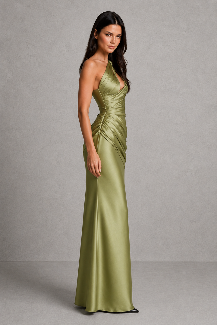 Women's Asymmetric Satin Maxi Dress
