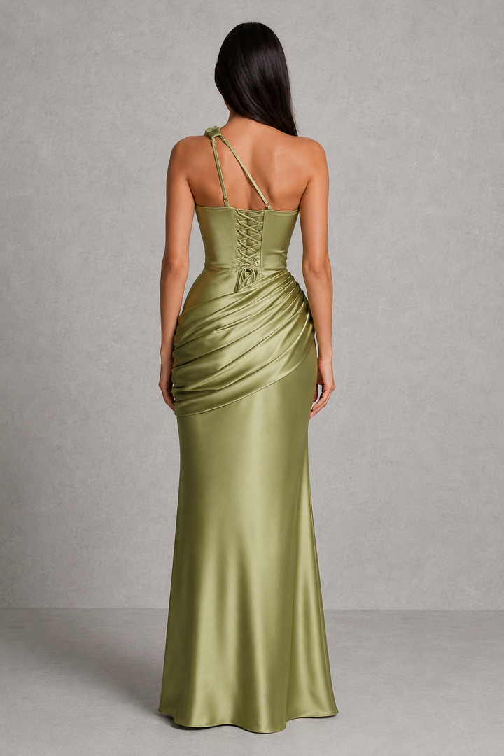 Women's Asymmetric Satin Maxi Dress