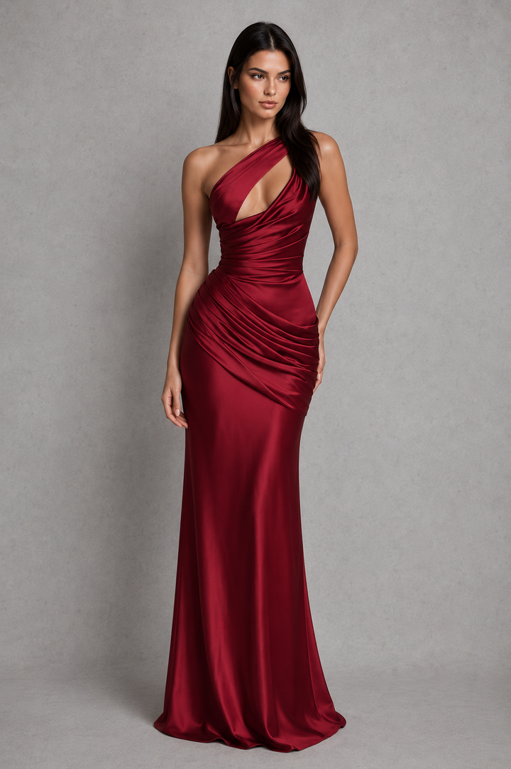 Women's Asymmetric Satin Maxi Dress