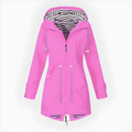 Women's Rain Jacket Waterproof Long with Drawstring Waist and Striped Lining - Image 1